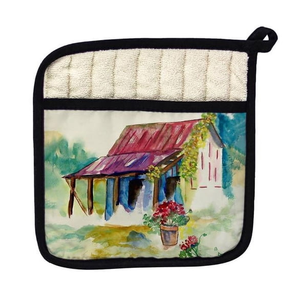 Betsy Drake PT054 Barn & Geranium Pot Holder