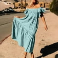 thumbnail image 6 of Ashirexll Dresses for Women 2024, Flowy Dresses for Women, Fashion Summer Flying Sleeve Off Shoulder Pleated Hem Dress Mint Green M, 6 of 8
