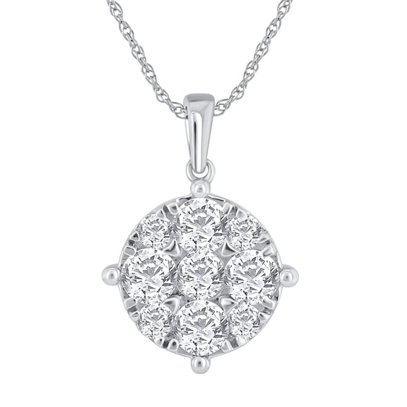 1 Carat Diamond Solitaire Pendant in 14K White Gold (Silver Chain Included)
