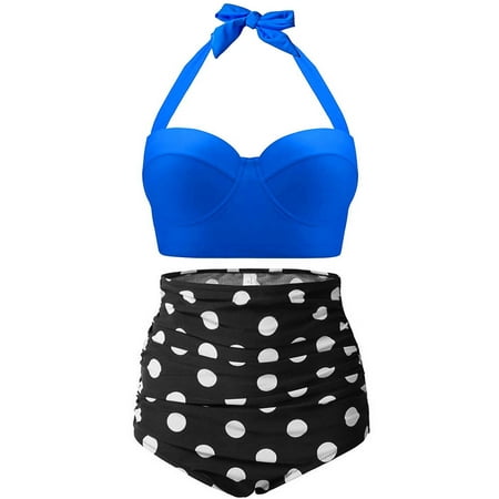 Vinyl Bikini Set - High Waisted Swimsuit, Fascigirl Vintage Polka Women Swimwear Bathing Suit Bikini Set
