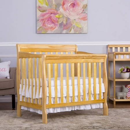 Dream On Me Aden 4-in-1 Fixed-Side Convertible Mini Crib, Natural