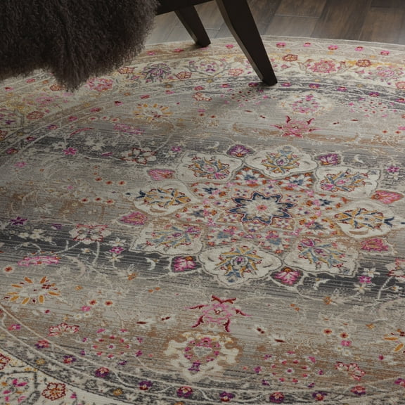 Nourison Vintage Kashan Persian Grey 6' x ROUND Area Rug, (6 Round)