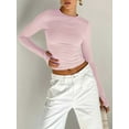 thumbnail image 2 of Women Basic Long Sleeve T Shirt Crew Neck Slim Fitted Crop Top Solid Y2k Going Out Tight Tees Tops with Thumb Holes, 2 of 6