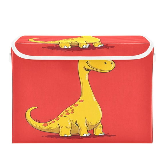 Storage Box With Lid 16.5x12.6x11.8In Foldable Stacked Household Storage Box Yellow Dinosaur