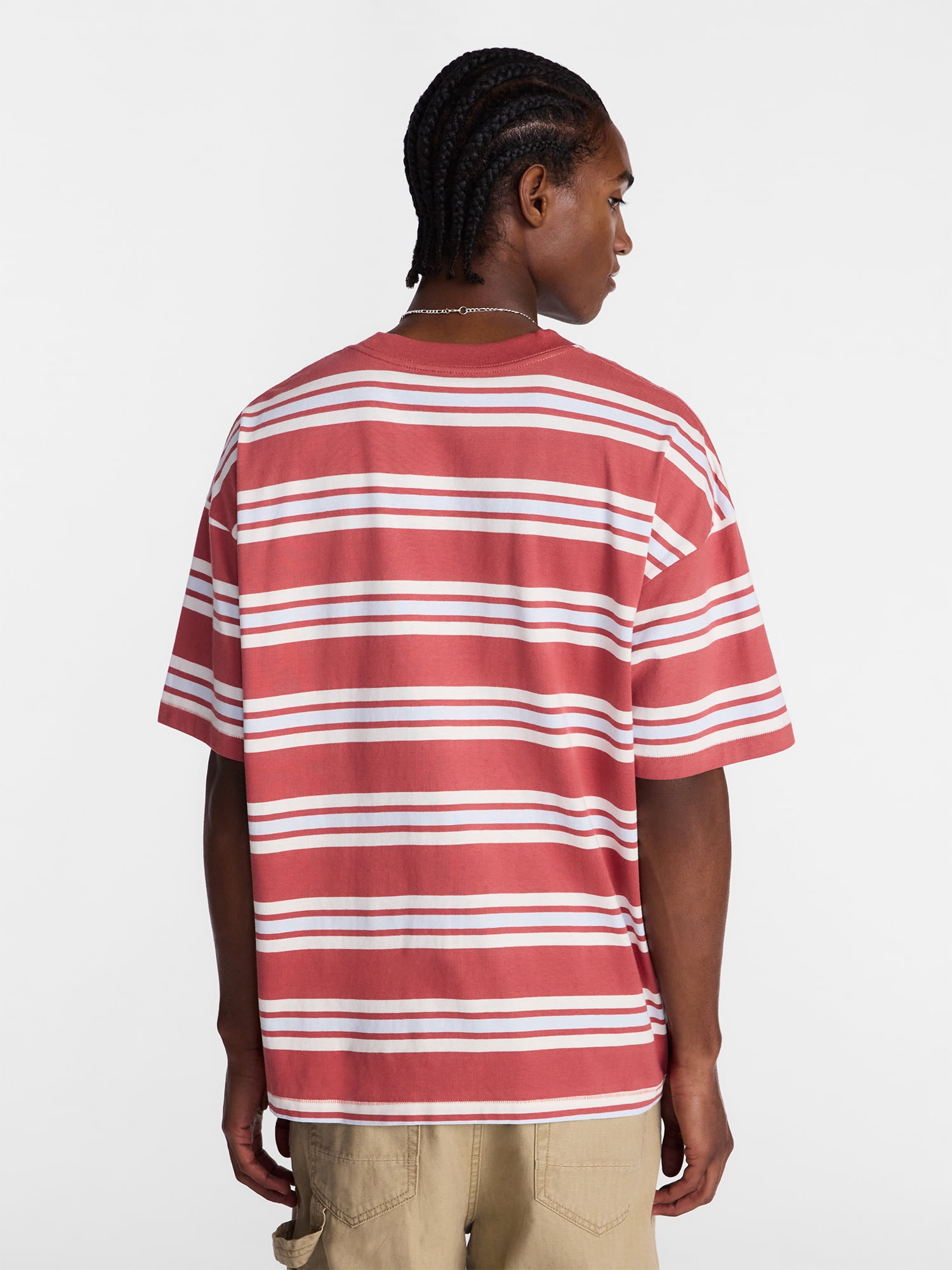 No Boundaries Stripe Pattern Tee with Short Sleeves, Men's XS-4XLT