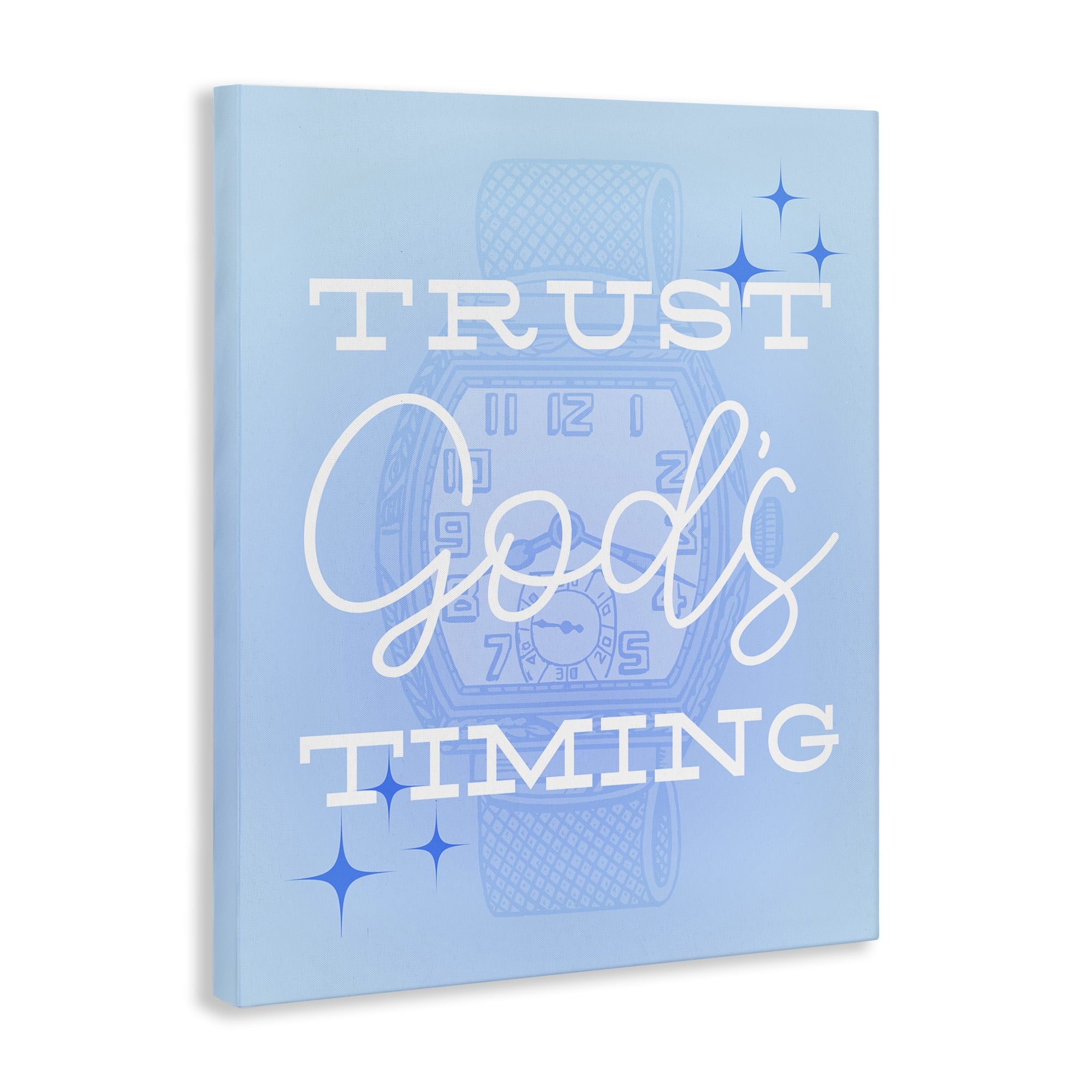 Stupell Industries Trust Gods Timing Blue Religious & Spiritual Painting Wrapped Canvas Art Print Wall Art, 16 x 20