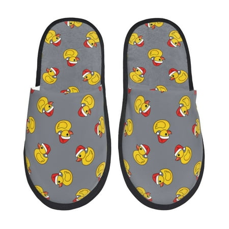 

Fuzoiu Christmas hat duck Print Unisex Furry Slippers Plush Indoor Shoes Trendy House Slippers Anti-Skid EVA Sole House Shoes for Home Office and Travel -Large