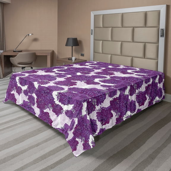 Ambesonne Victorian Flat Sheet, Allium Flower Petals, California King, Purple White