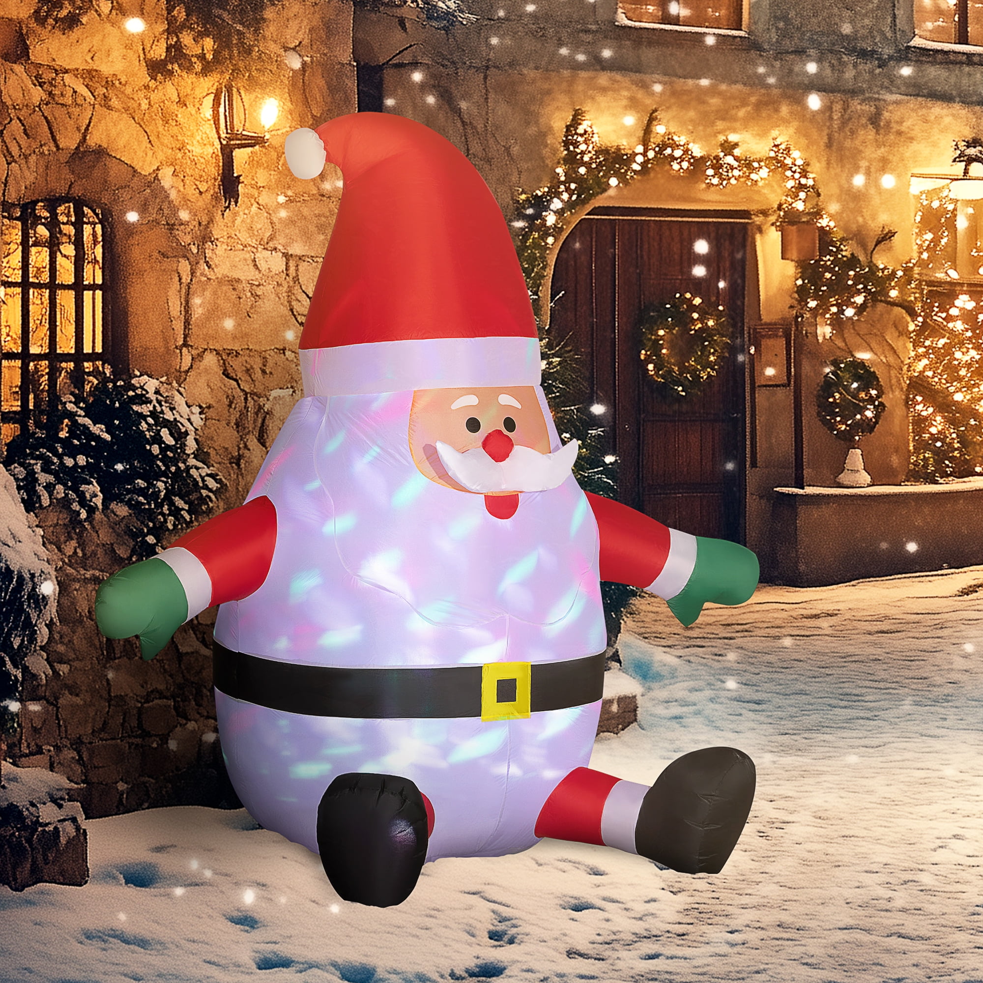 Inflatable Santa Claus with Rotating Magic Ball Light Outdoor Christmas Yard Decoration