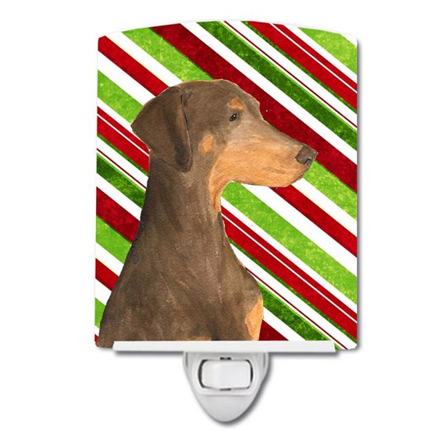 Carolines Treasures SS4548CNL Doberman Candy Cane Holiday Christmas Ceramic Night Light