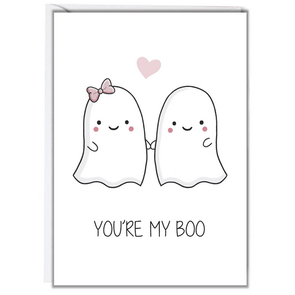 Cute Ghost Couple Card - "You’re My Boo" - Perfect for Valentine's Day and Romantic Occasions - Blank Inside with Matching Envelope