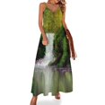 thumbnail image 1 of Vestido sin mangas con estampado de remolinos de color turquesa y naranja hipster moderno y vívido para mujer, vestido de noche de verano para mujer, 1 of 7