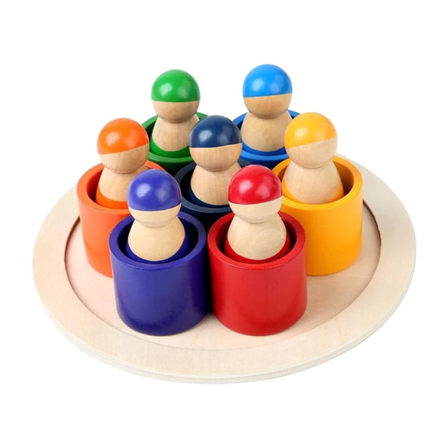 Juguete apilable de arcoíris de madera Montessori, rompecabezas de anidación de arcoíris, juguetes interactivos educativos e interactivos para niñas