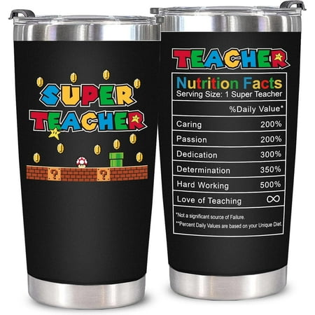 

Teacher Gifts - Teacher Appreciation Gifts - Super Teacher Cup Tumbler 20oz Black - Teacher Gifts for Men Women Birthday Appreciation Week Back To School Preschool Teacher Thank You Gifts 20oz -‎