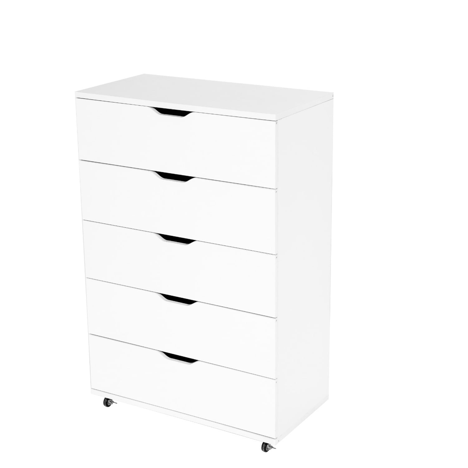 Homy Casa White 5 Drawer Dresser on Wheels for Bedroom Closet Office Storage