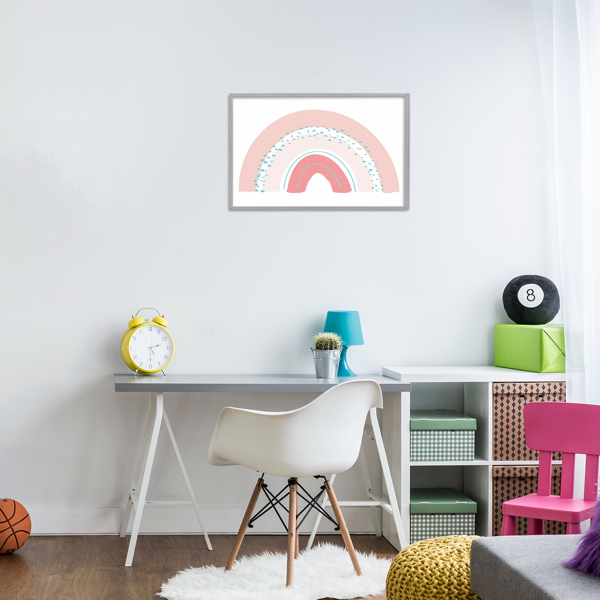 Stupell Industries Pink Rainbow with Speckles Gray Framed Giclee Art, design by Emily Navas