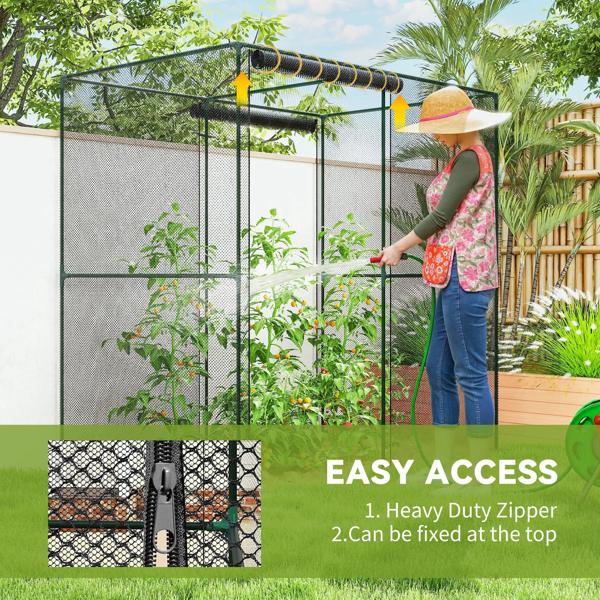 Black Crop Cage Plant Protector 70.9×47.2×70.9", HDPE & Steel Frame, Walk-in Zippered Door, Windproof Level 4 for Vegetables & Crops