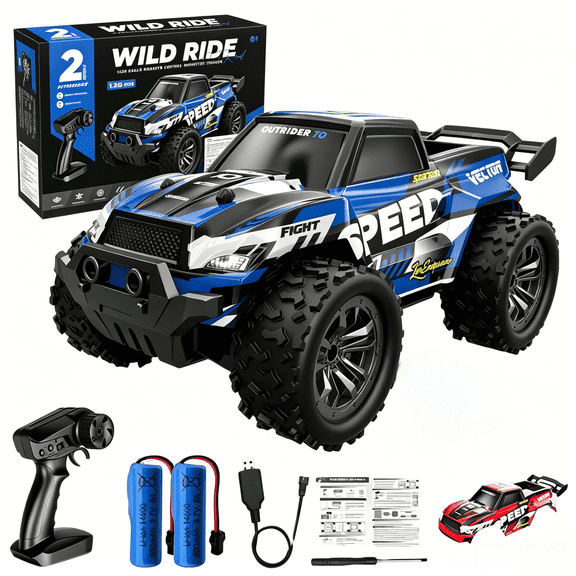 1:20 Scale RC Monster Truck, 2.4GHz Remote Control Car with 3.7V Rechargeable Battery, Includes Extra Black Red Body Shell, High Speed Off Road Vehicle, All Terrain RC Car for Kids 8 