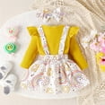 thumbnail image 3 of OBEEII Infant Toddle Girls Ribbed Knitted Jumpsuit Bodysuits with Printed Suspender Dresses, Bow Headband 3Pcs for First Coming Home, 3 of 10