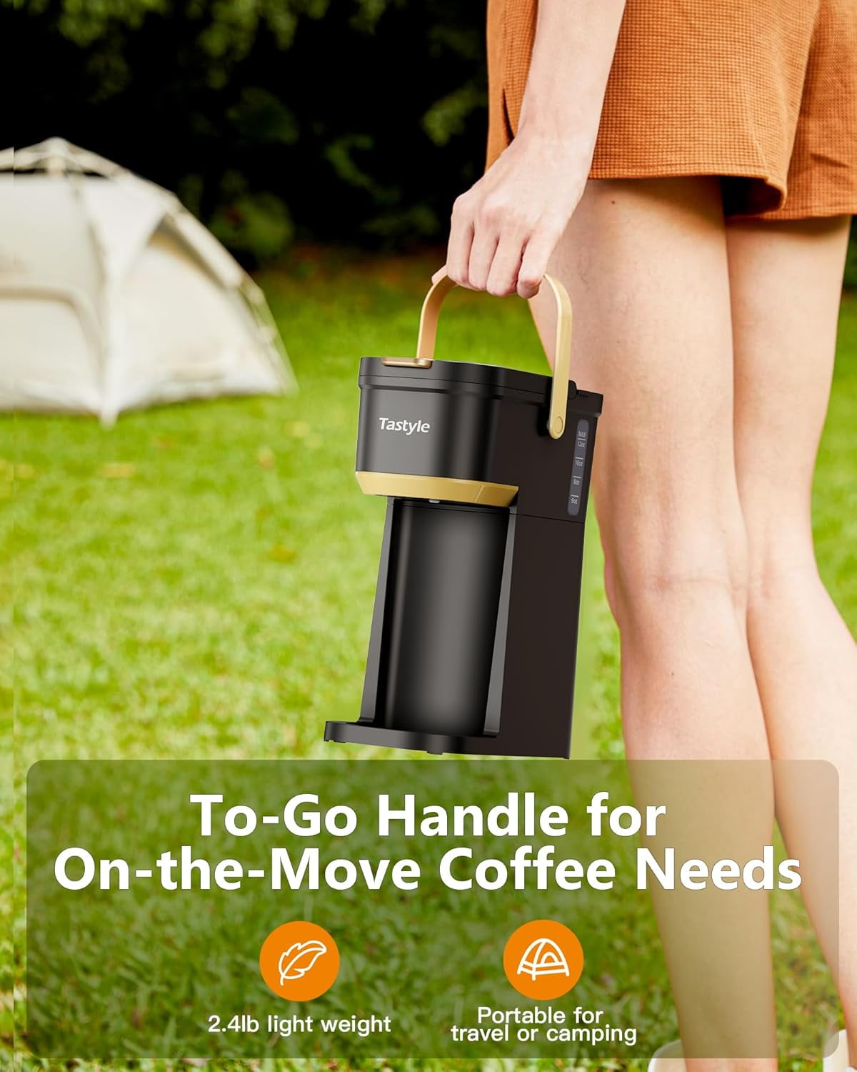 Single Serve Coffee Maker - 1 Cup, Fits K Cups & Grounds, 6-12 Oz Brew Size, Mini with Portable Handle, 120V - For Travel, Camping, Office, RV & Dorm