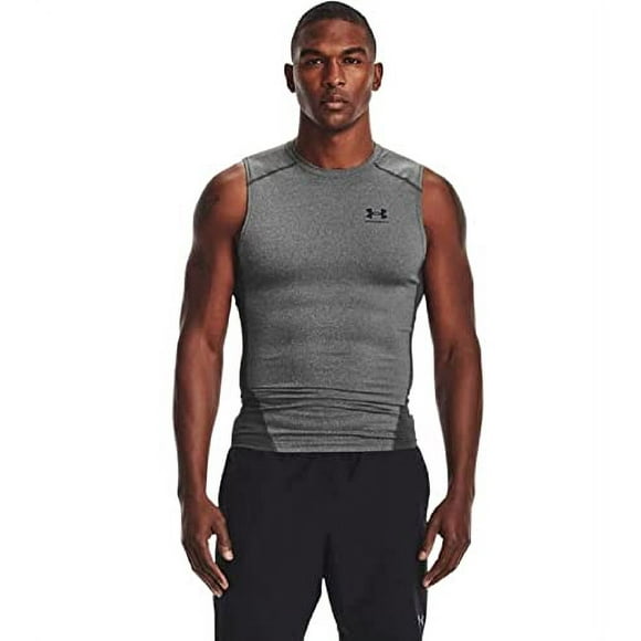 Under Armour Men's Armour HeatGear Compression Sleeveless T-Shirt , Carbon Heather (090)/Black , X-Small