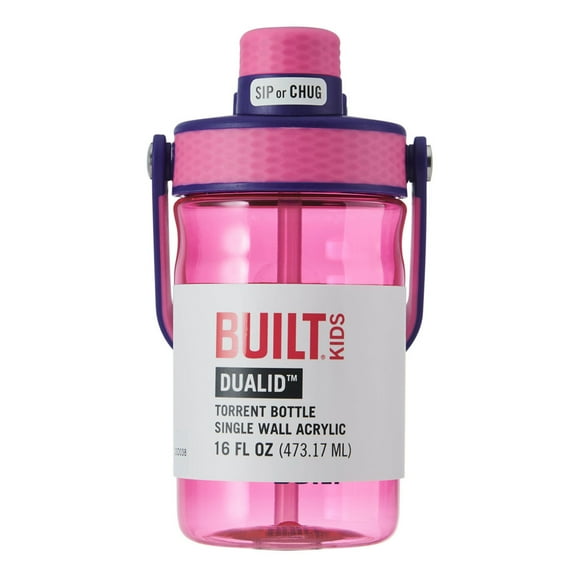 Built 16 Fluid Ounces Acrylic Bottle Dualid Chug with Straw