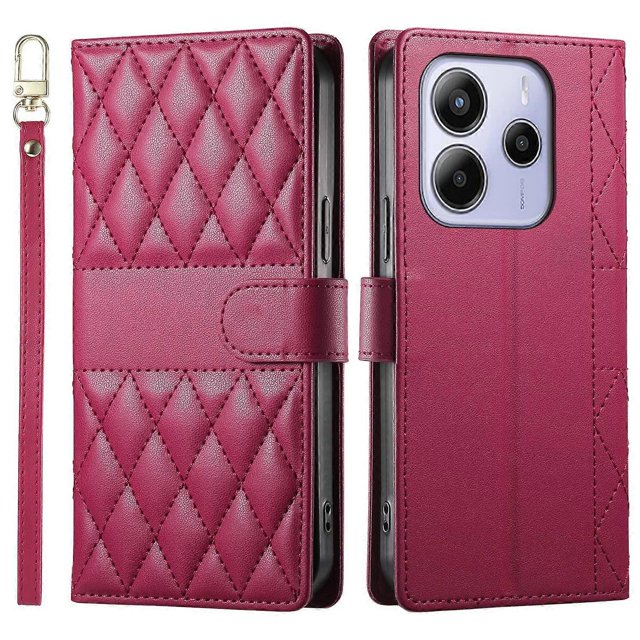 For Xiaomi Redmi Note 14 4G (164.84x78.15x8.16mm) Case Rhombus Stitching Wallet Stand Leather Phone