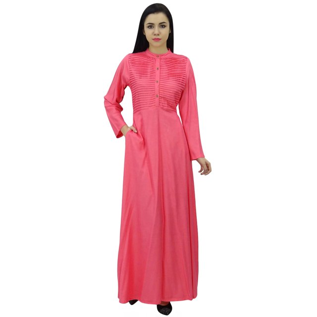 Bimba Robe Jilbab à Manches Longues pour Femmes avec Col Mandarin et Poches