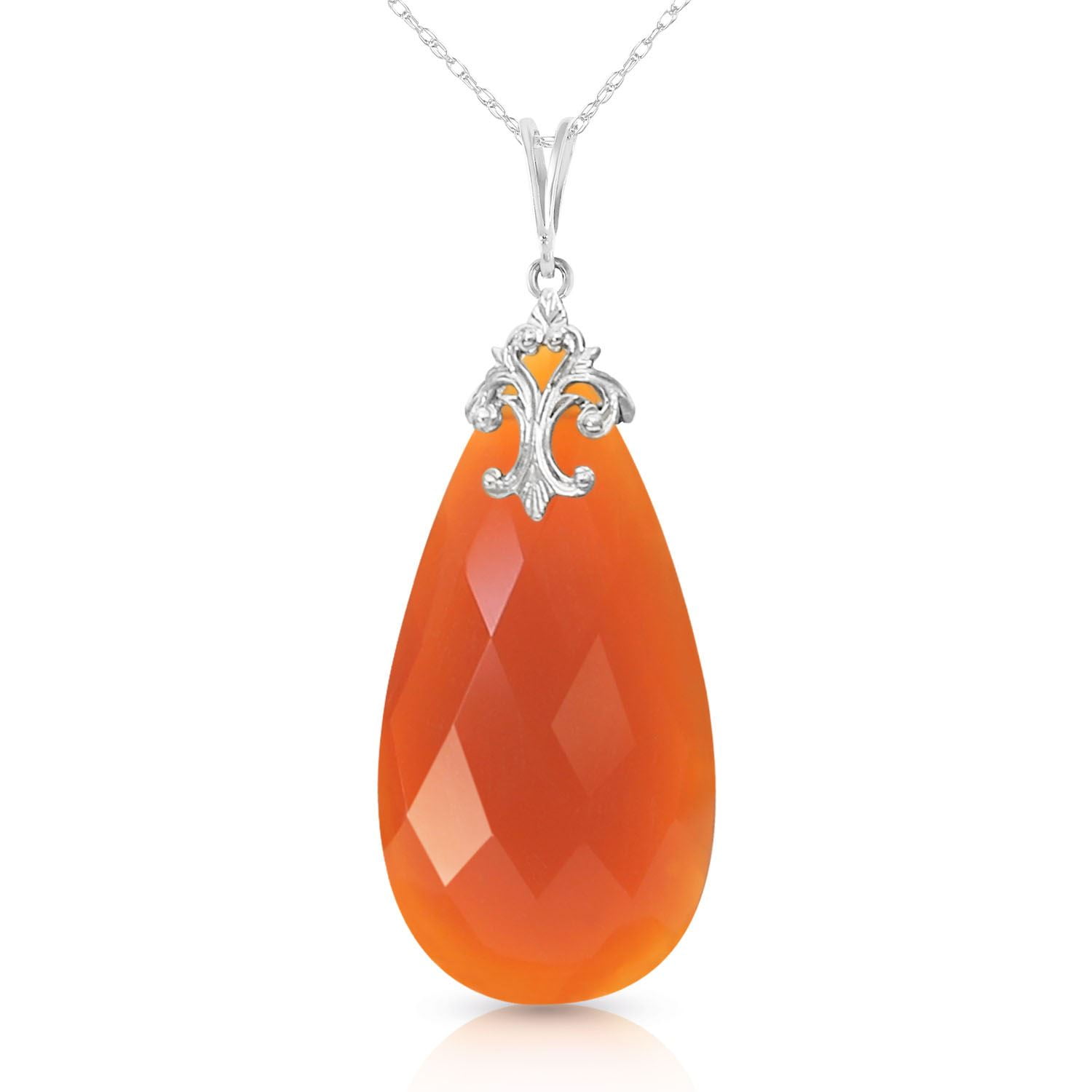 ALARRI 14K Solid White Gold Necklace with Briolette 31x16 mm Reddish Orange Chalcedony with 18 Inch Chain Length. by ALARRI