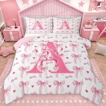 Homewish Letter A Monogrammed Bedding Comforter Set,Cute Bow Tie Twin Comforter Sets,Pink Loves Pattern Bedding Set For Girls,Microfiber Room Decorative Reversible,2 Pieces
