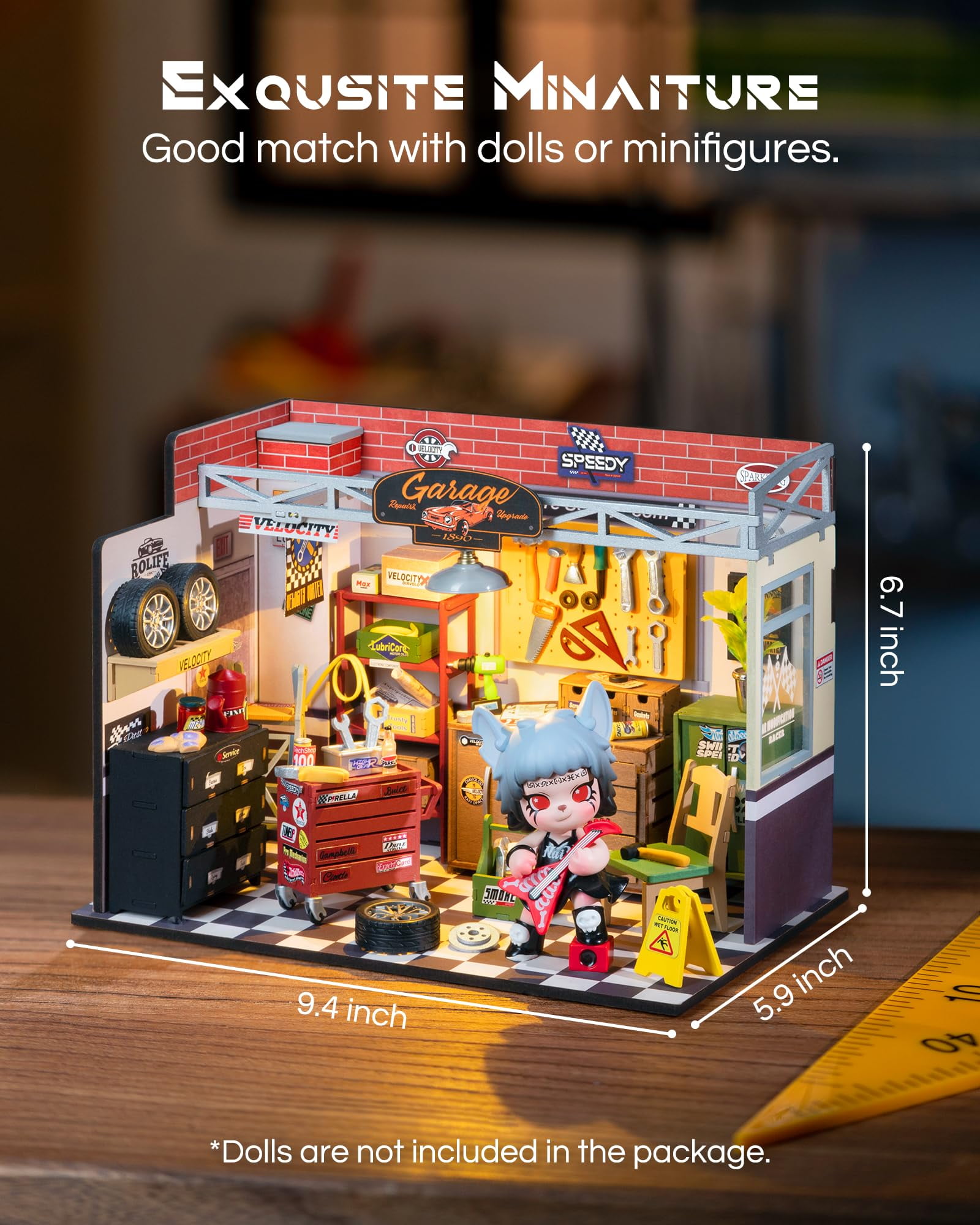ROBOTIME Garage Workshop DIY Miniature House Kit,Wooden Dollhouse Model Building Sets,Tiny House Craft Kits with LED Gifts for Teens Adults