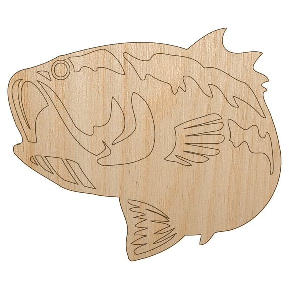 Largemouth Bass Fish Fishing Wood Shape Unfinished Piece Cutout Craft DIY Projects - 4.70 Inch Size - 1/8 Inch Thick