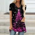 thumbnail image 2 of Camiseta Impresa con Cuello en V de Manga de Raglan de la Parte Trasera Larga Delantera Corta de las Mujeres de Navidad, Vacaciones Informales, 2 of 7