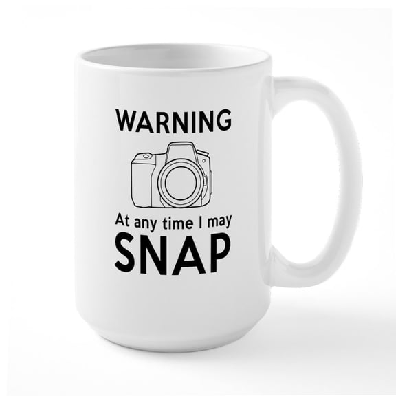 CafePress - Warning May Snap Photographer Mugs - 15 oz Ceramic Large White Novelty Mug