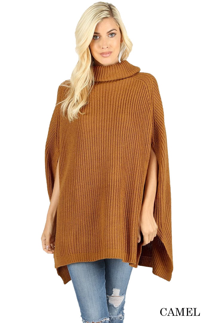 JED FASHION Women's Chunky Turtleneck Cape Poncho Sweater - Walmart.com