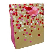Circle Dots Medium Glitter Valentine GiftBag, 1 piece -9"H x 7"L x 4"W