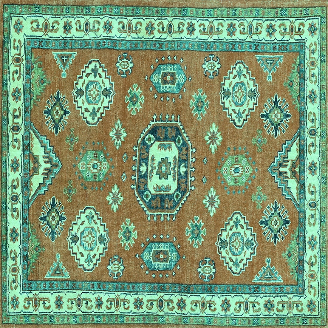 Ahgly Company Machine Washable Indoor Square Geometric Turquoise Blue ...