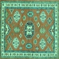 thumbnail image 1 of Ahgly Company Machine Washable Indoor Square Geometric Turquoise Blue Traditional Area Rugs, 6' Square, 1 of 1