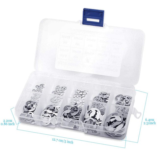 Kuzavtye 600PCS 304 Stainless Steel E-Clip External Retaining Ring Assortment Set