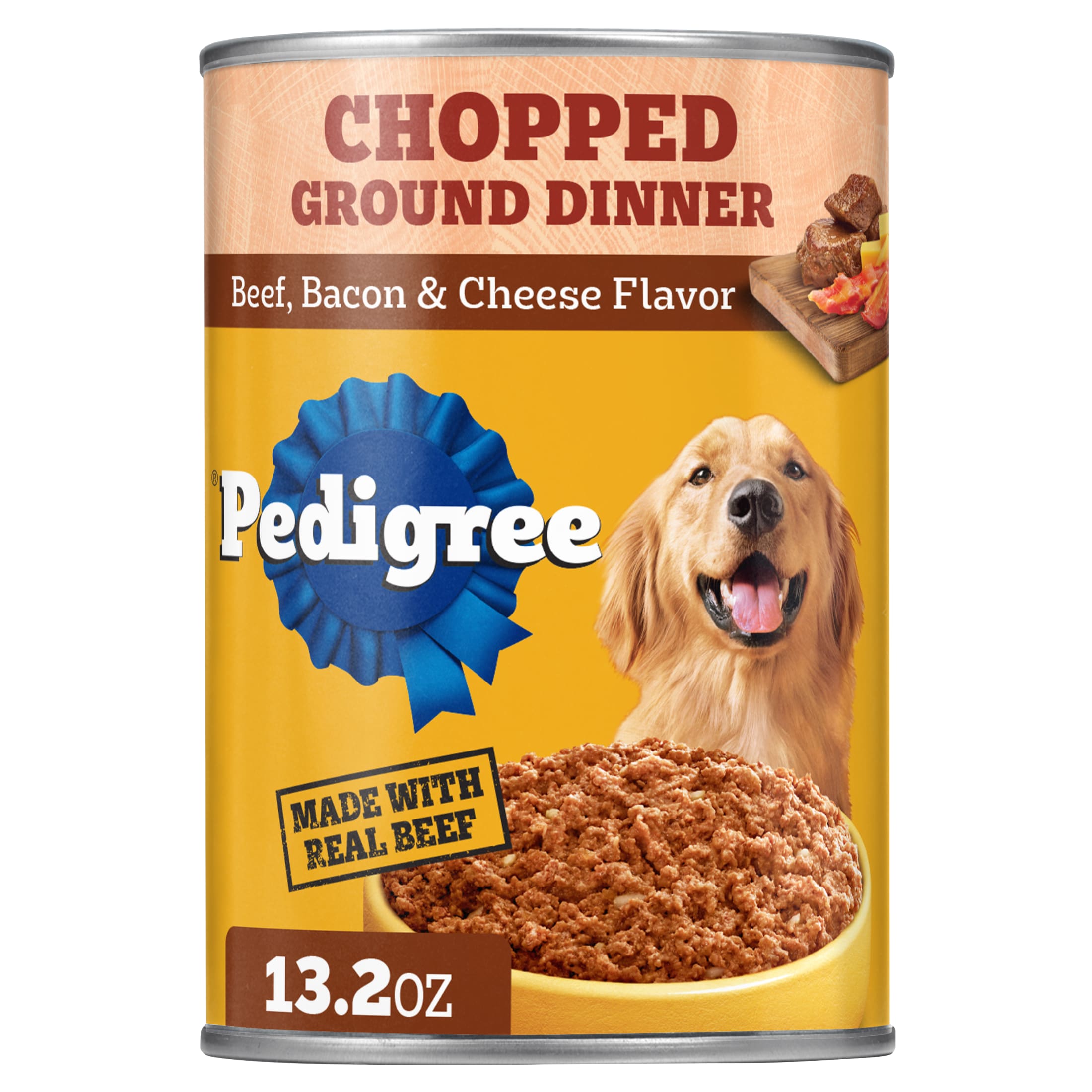 Pedigree Chopped Ground Dinner Beef Bacon & Cheese Flavor Adult Wet Dog Food, 13.2 Oz Cans