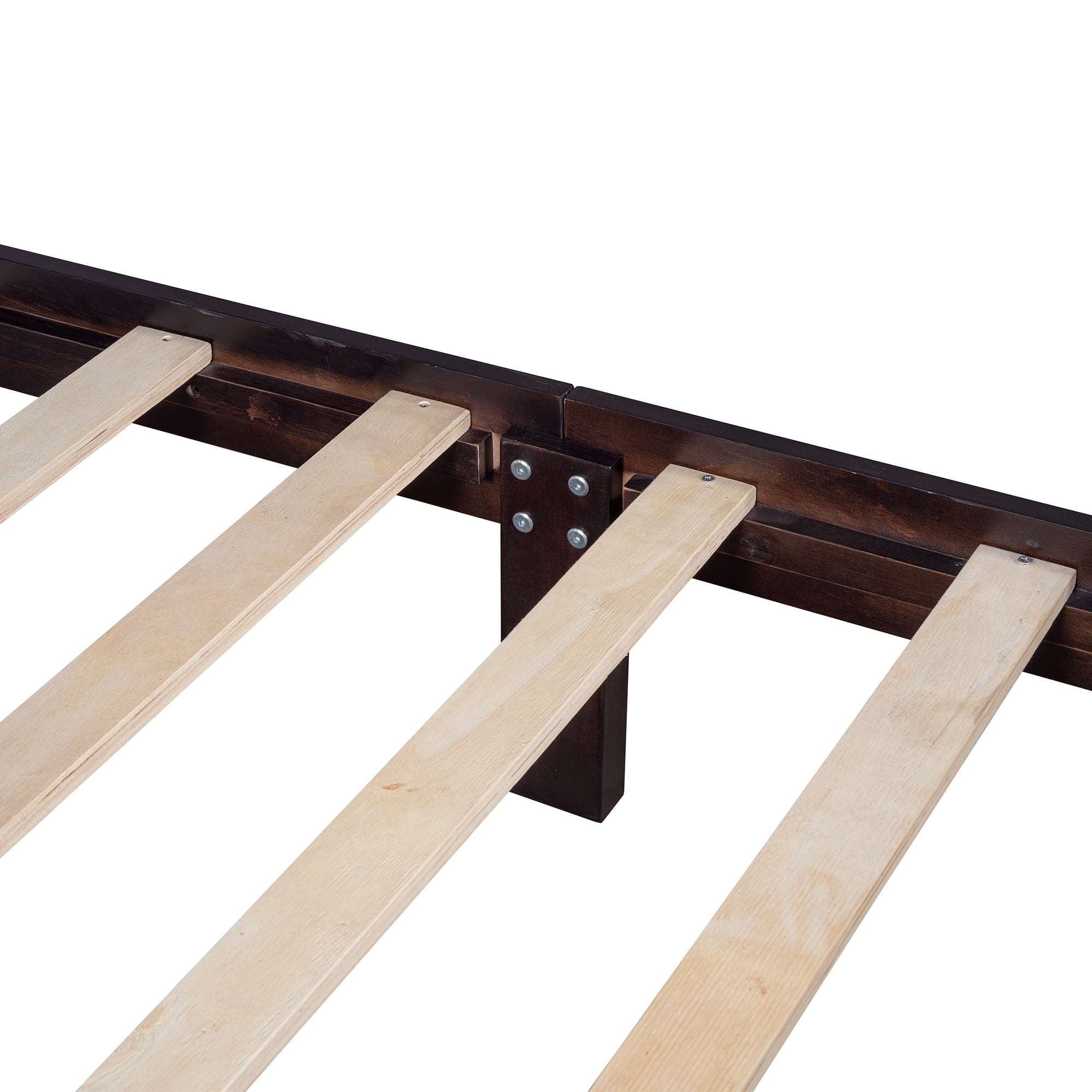 Miniyam Queen Size Farmhouse Wooden Platform Bed with High Headboard and Footboard, Espresso