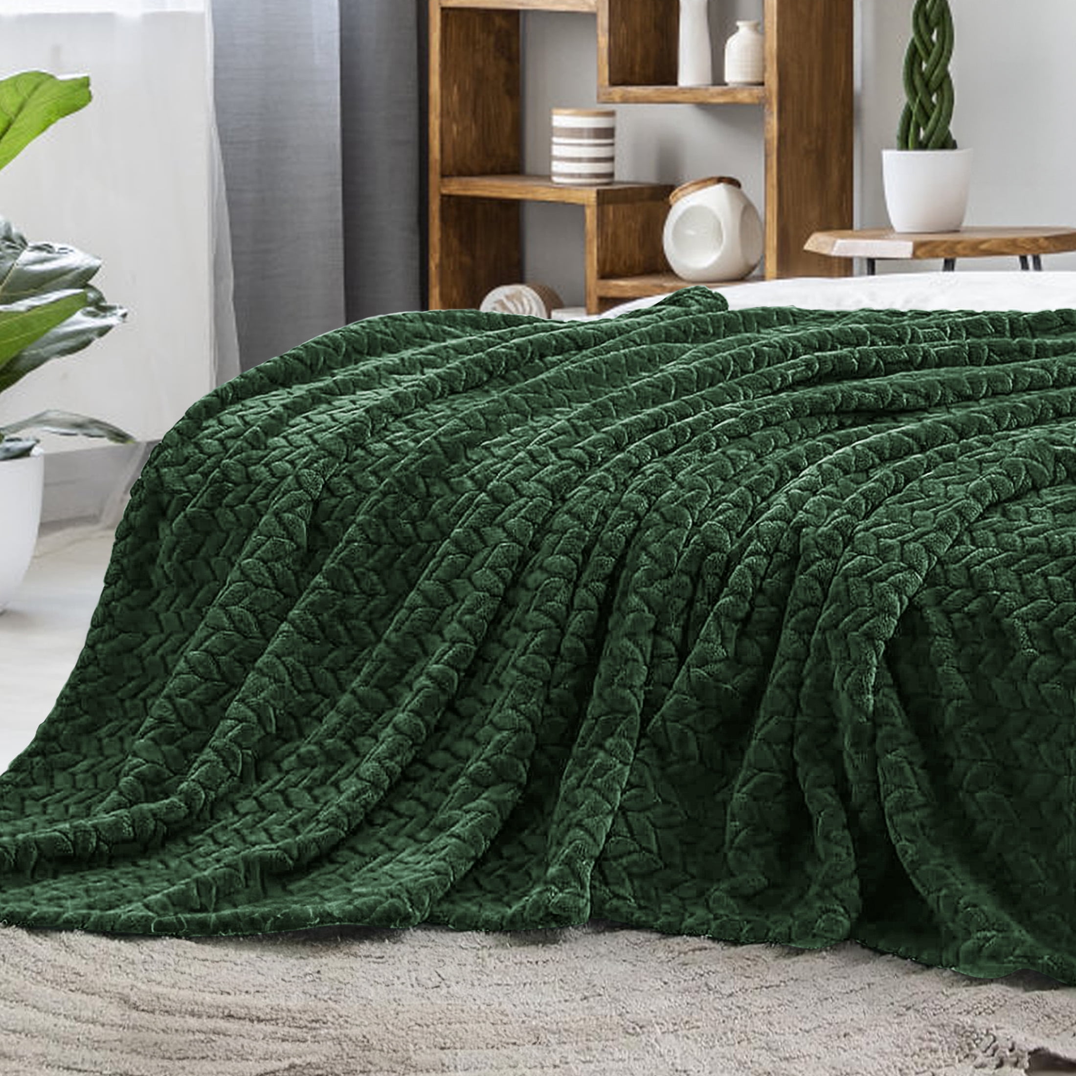 Fleece Throw Blanket, 50''x60'', Green Blanket Cozy Plush Fleece Blanket Throw Size, Flannel Blankets for Sofa
