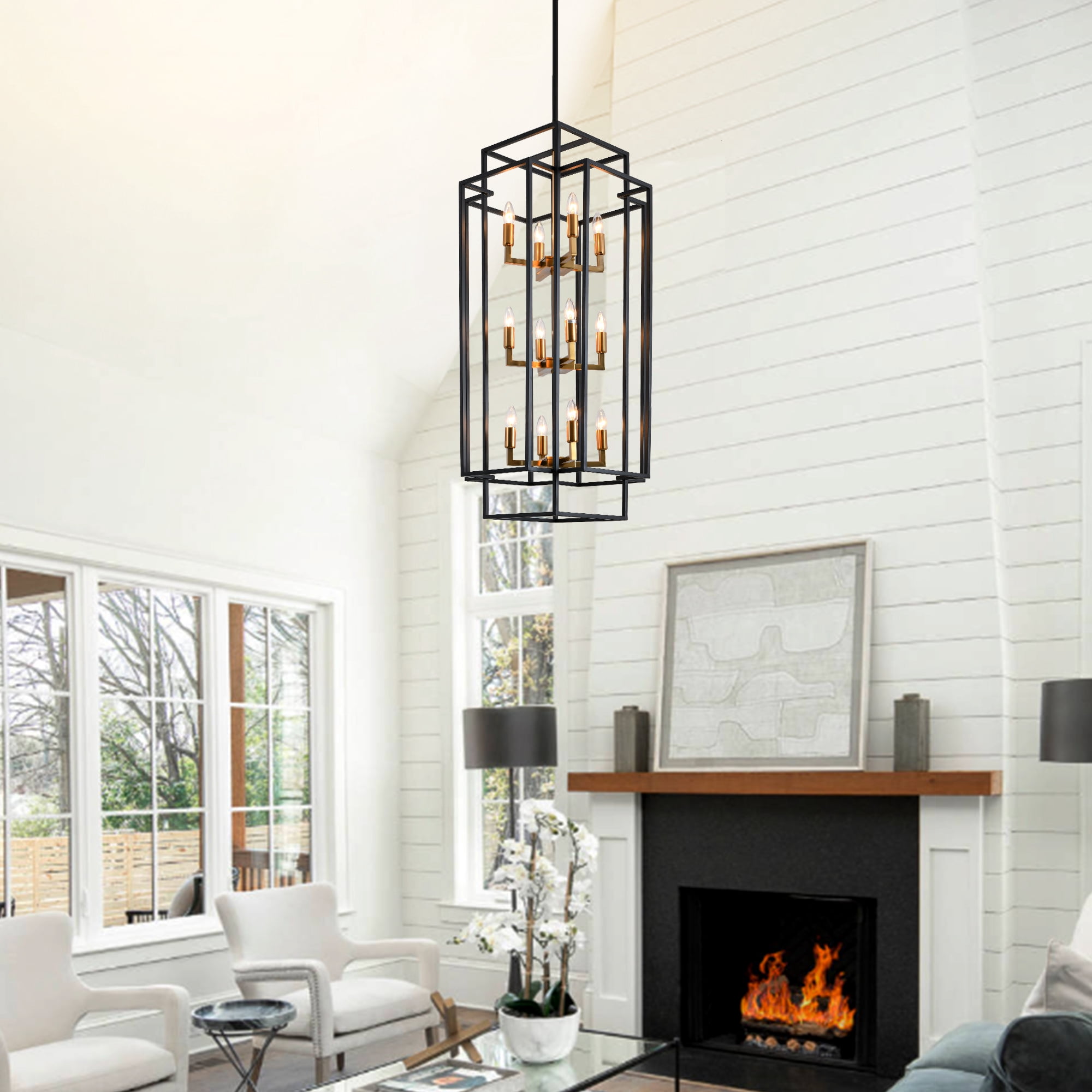 42" Farmhouse Chandelier for Living Room,12-Light Rustic Chandelier for Dining Room,Adjustable Hanging Light Fixture,Kitchen,Foyer,Bedroom and Entryway