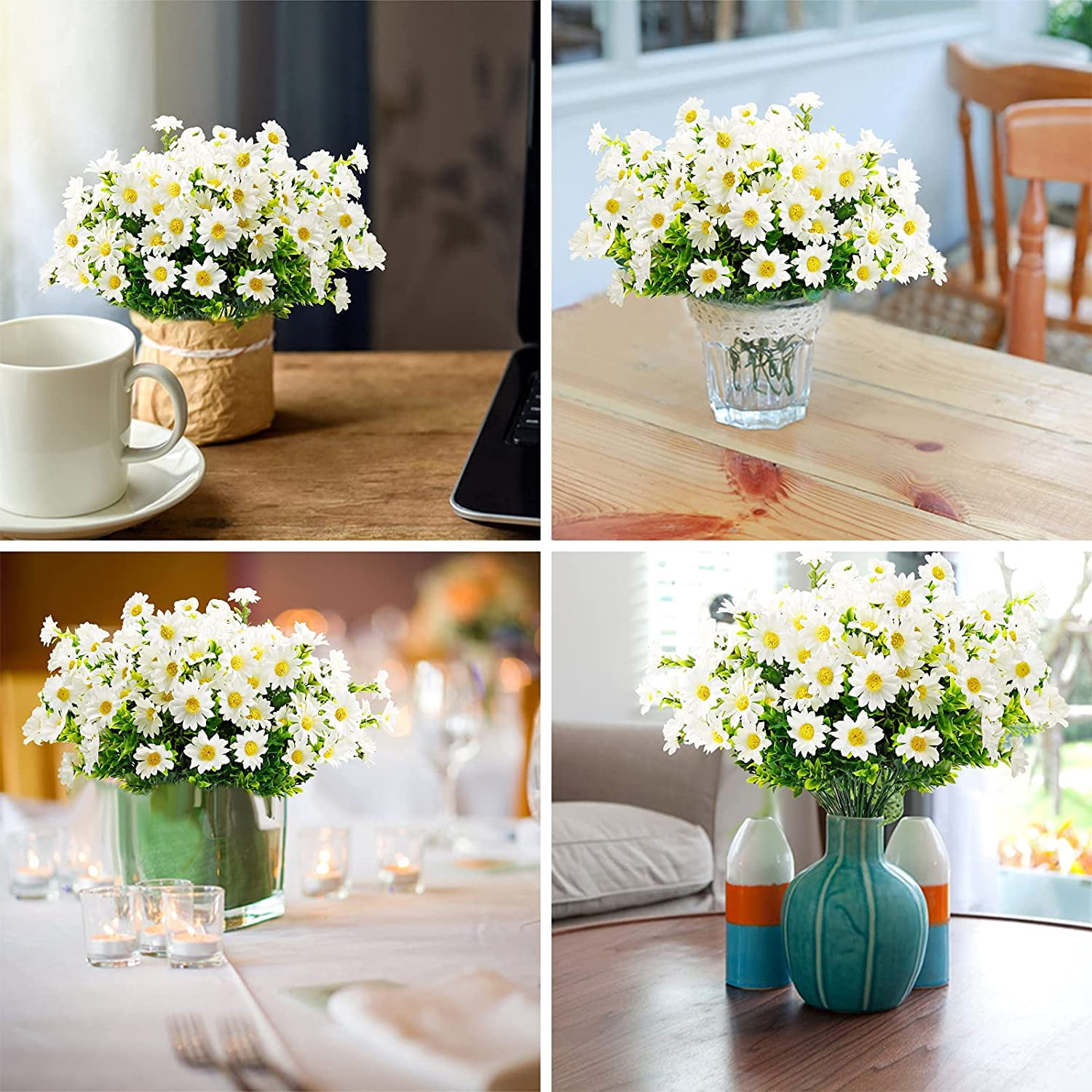 MAMOWEAR Artificial Daisies Flowers Fake Colorful Plastic Plant UV Resistant Greenery Shrubs Plants for Indoor Outside Hanging Planter Home Garden Decor Wedding Porch Window Décor