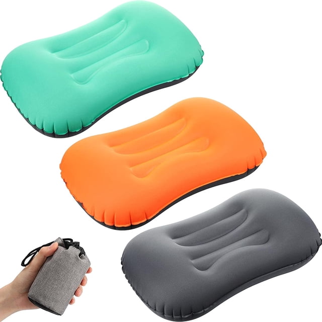 Paquete de 3 almohadas inflables de viaje para acampar, almohadas inflables ultraligeras, livianas y portátiles, para cuello, soporte lumbar, camping, senderismo, dormir, 3 colores Rojo Verde