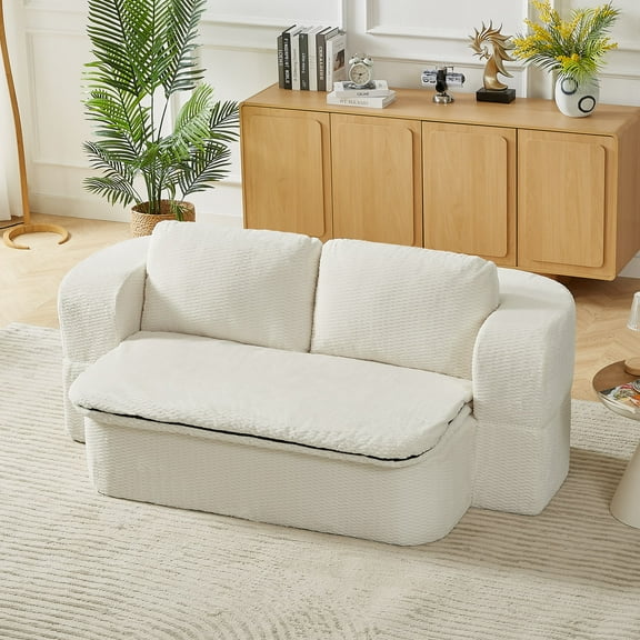 MAYEERTY Convertible Plush Sofa Bed, Modern Folding Compression Sleeper Couch for Living Room, 75*41*26"Cream