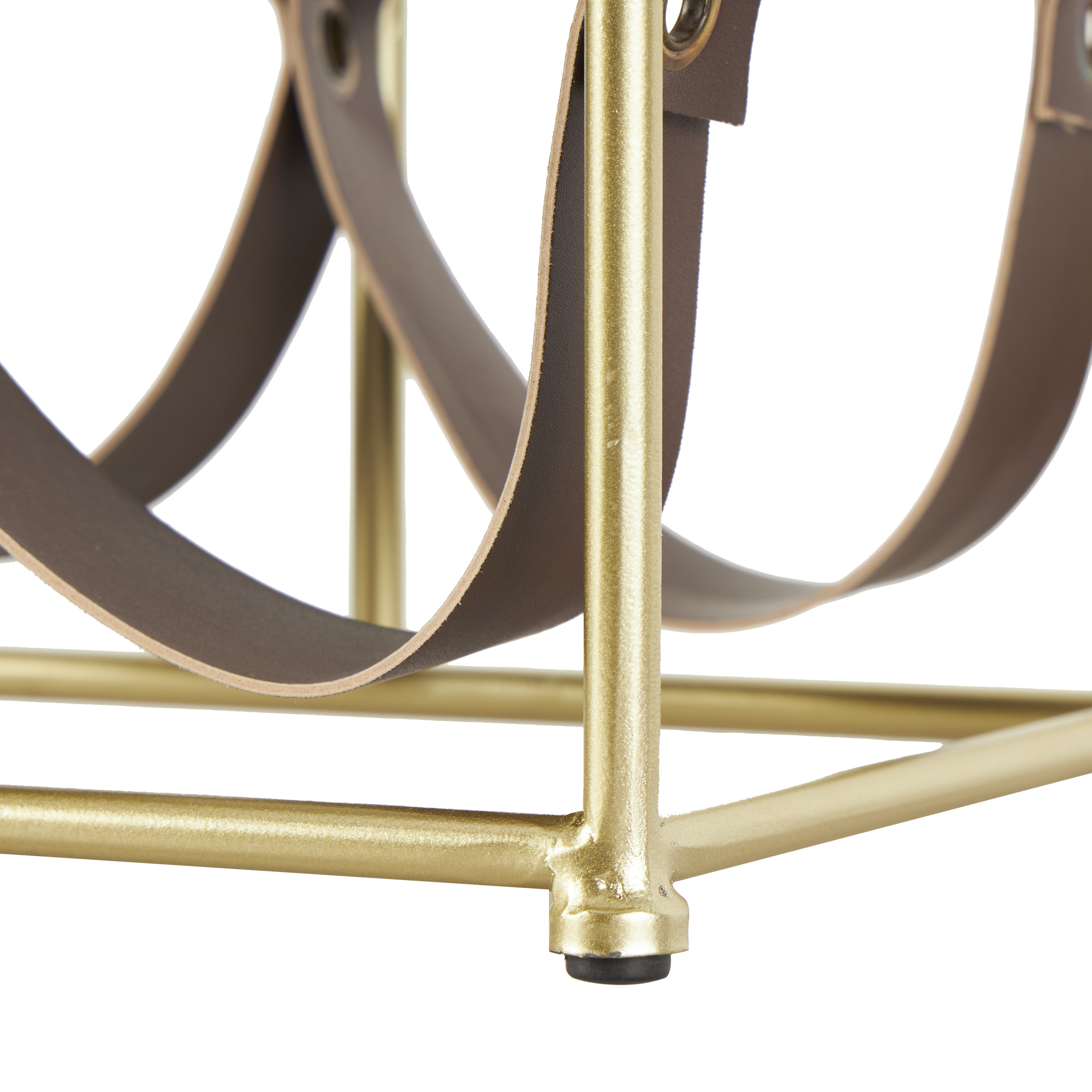 DecMode 14" x 13" Gold Metal Wine Rack with Faux Leather Holding Straps, 1-Piece
