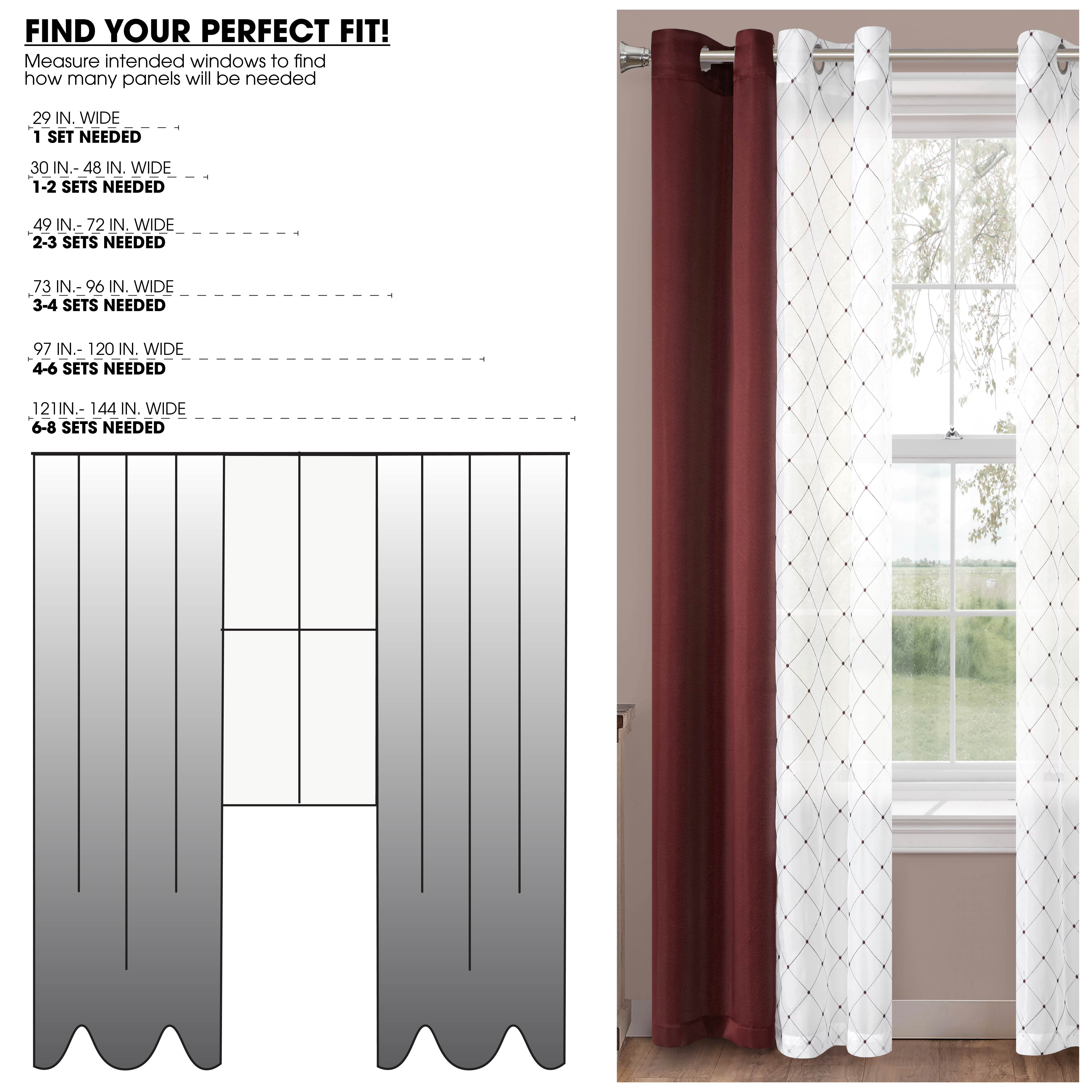 Mainstays Embroidered Curtain Panels, Set of 4, Burgundy, 27.5" W x 95" L