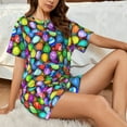 thumbnail image 6 of Bingfone Colorful Easter Eggs1 Print Pajamas Sets for Women Soft Short-Sleeved Pjs with Lounge Shorts Two Piece Sleepwear, 6 of 8