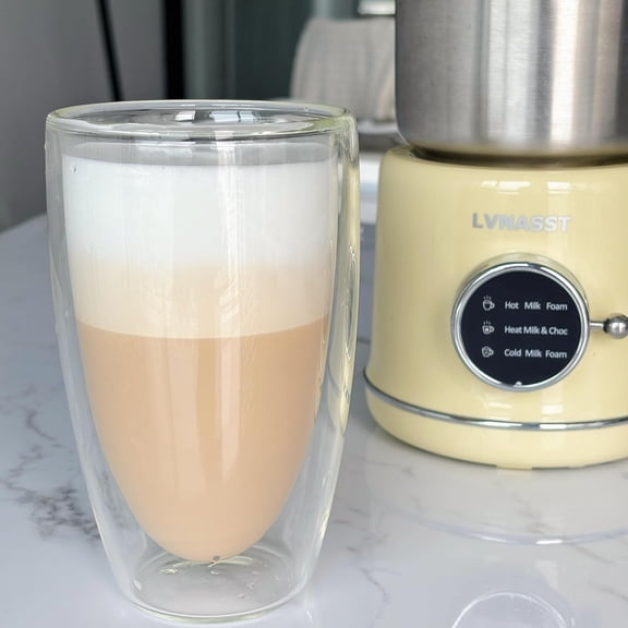 Stainless Steel Milk Frother and Steamer, 12oz Electric Milk Warmer & Foam Maker, 3in1 Hot Cold Frothing, Warm Thick Foam for Macchiatos,